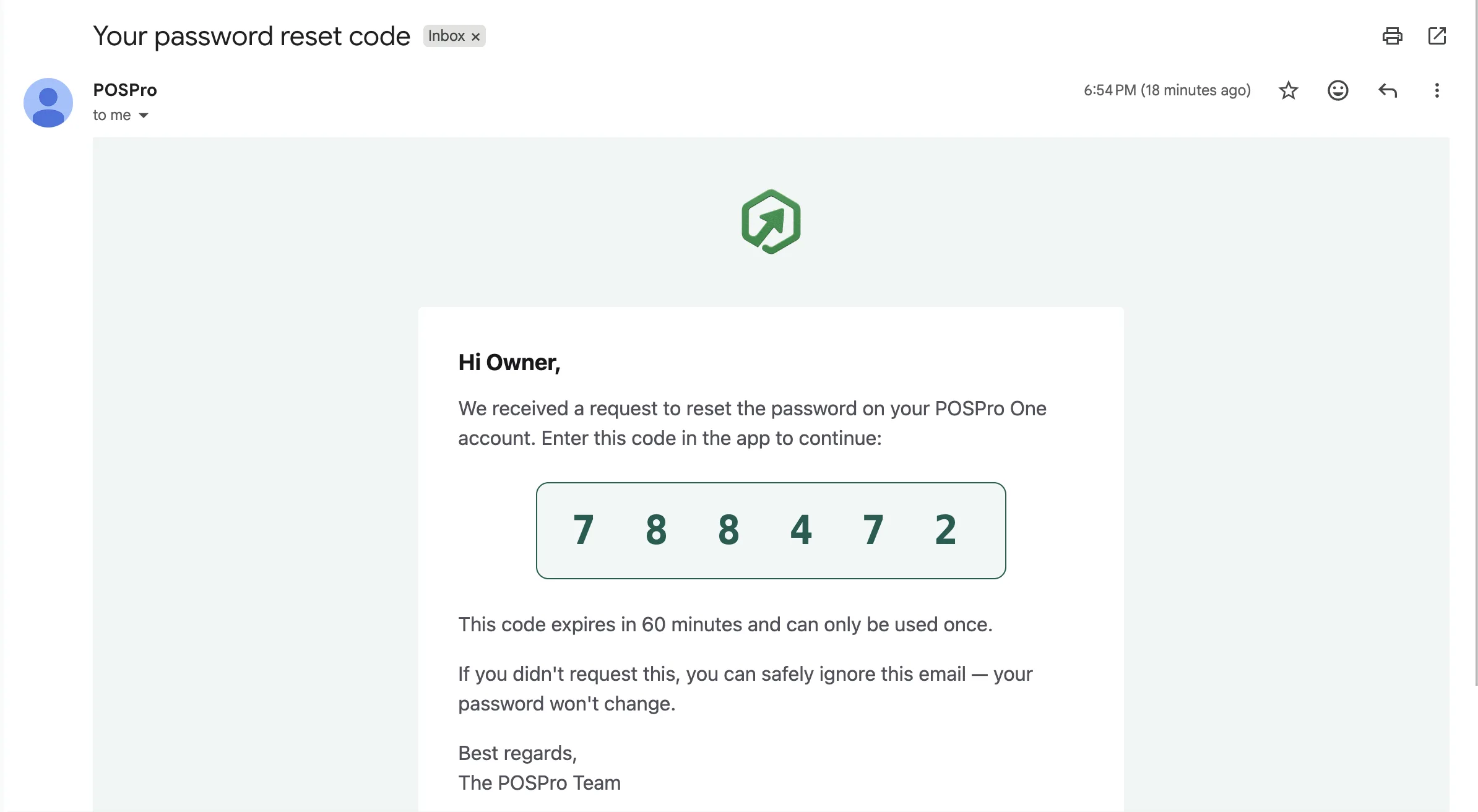 Password Reset Code Email