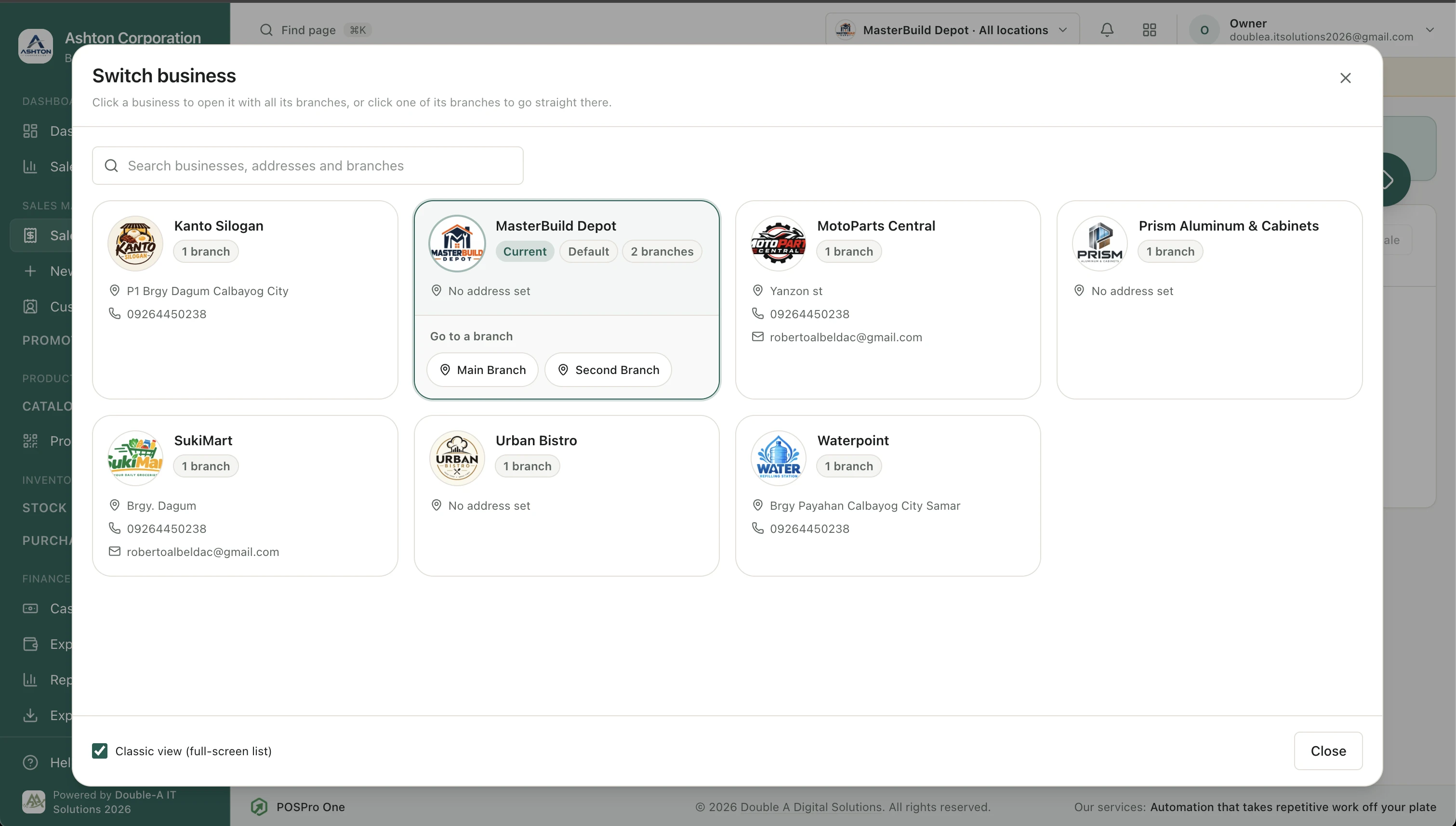 POSPro One: All your businesses and branches in one account