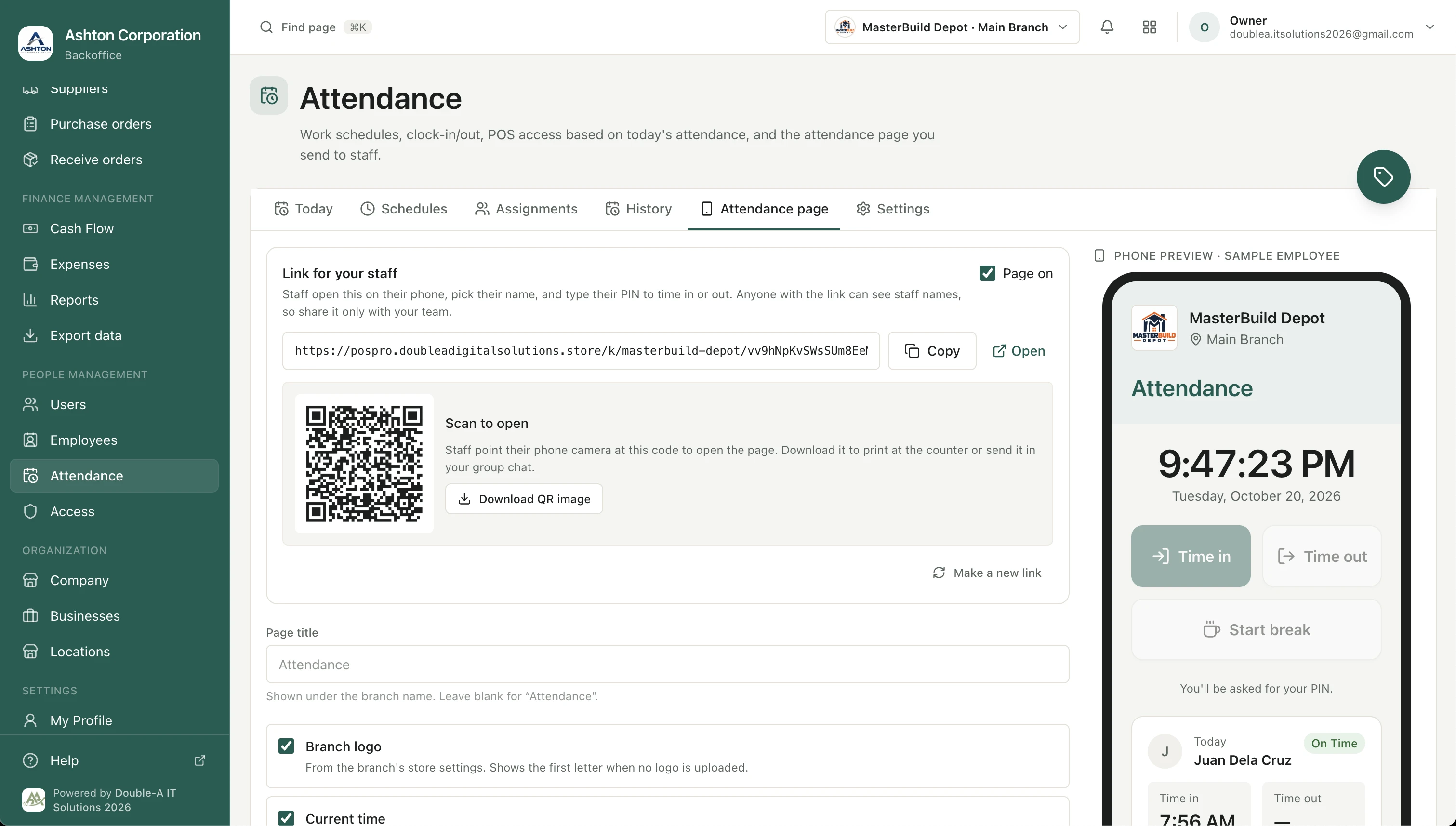 POSPro One: Staff attendance, right from their phone